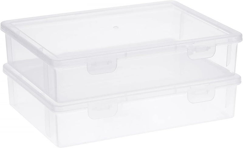 BTSKY Clear Plastic Storage Box with Flap Lid, Multipurpose Craft Organizers and Storage Box Art Supply Storage Organizer Plastic Sewing Box for Beads Pencils Notebooks, 2 Pack Small - Image 1